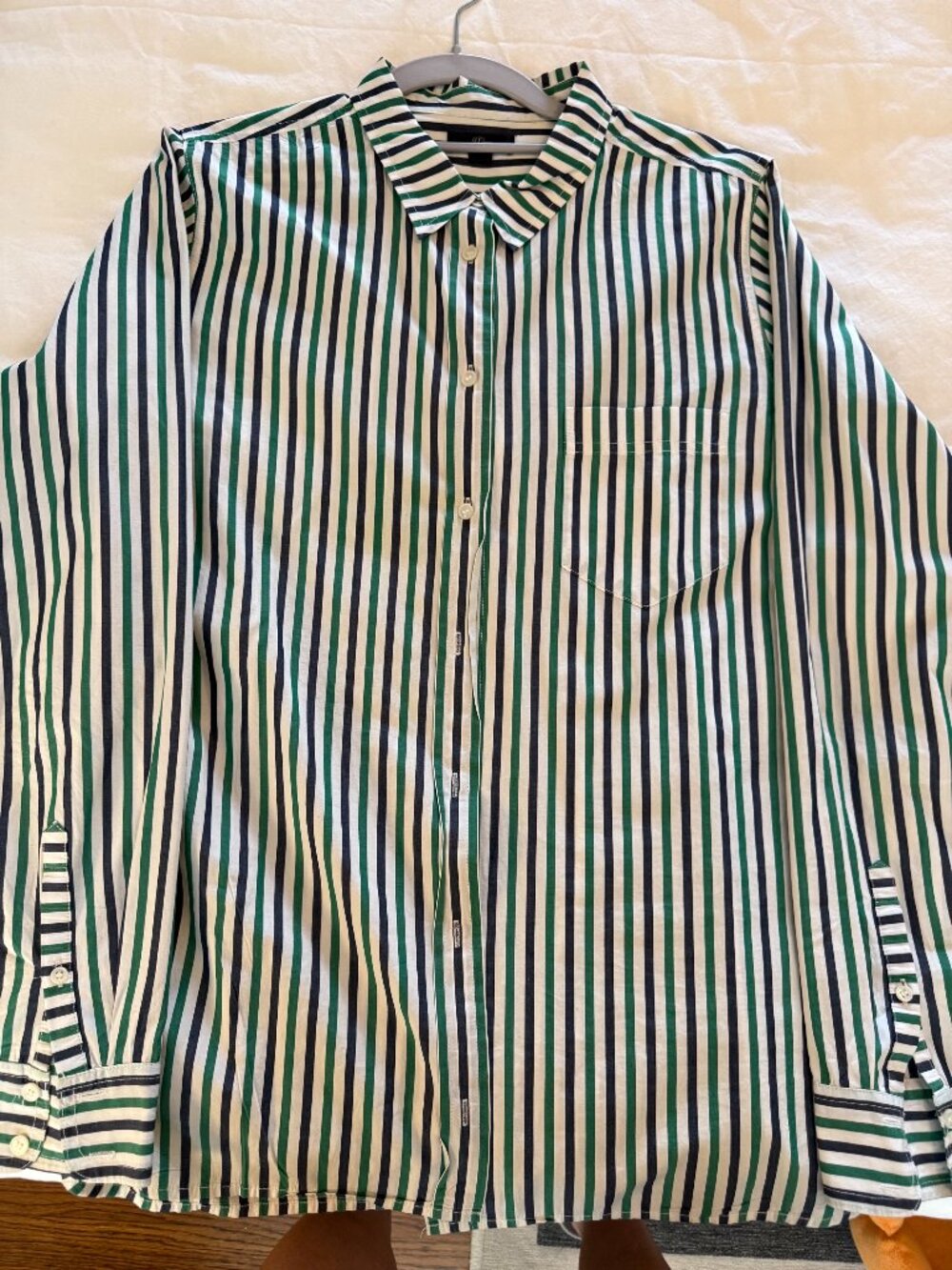 J.Crew Green & White Vertical Striped Shirt